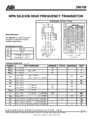 2N5109 Datasheet PDF Advanced Semiconductor