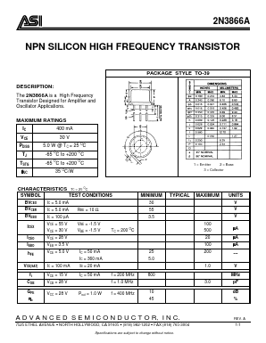 2N3866A Datasheet PDF Advanced Semiconductor