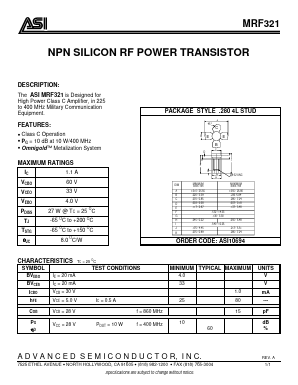 MRF321 Datasheet PDF Advanced Semiconductor