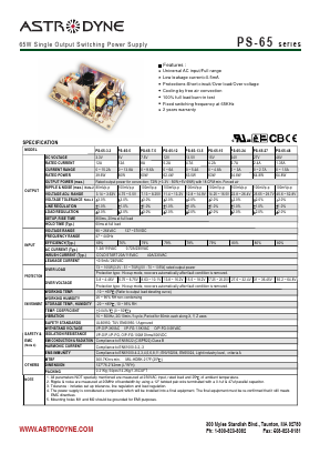 PT-65A Datasheet PDF Astrodyne Corporation