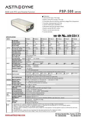 PSP-500 Datasheet PDF Astrodyne Corporation