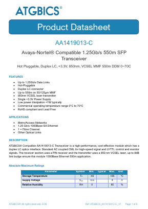 AA1419013-C Datasheet PDF ATGBICS by Approved Technology