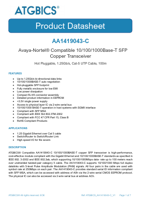 AA1419043-C Datasheet PDF ATGBICS by Approved Technology