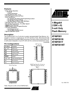 AT49F001T-12VI Datasheet PDF Atmel Corporation