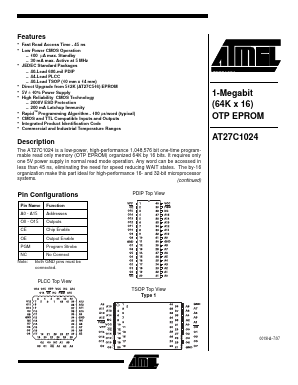 AT27C1024-12JC Datasheet PDF Atmel Corporation