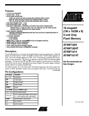 AT49F1604 Datasheet PDF Atmel Corporation