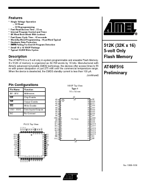 AT49F516 Datasheet PDF Atmel Corporation