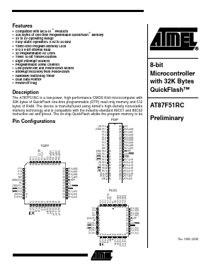 AT87F51RC-12PI Datasheet PDF Atmel Corporation