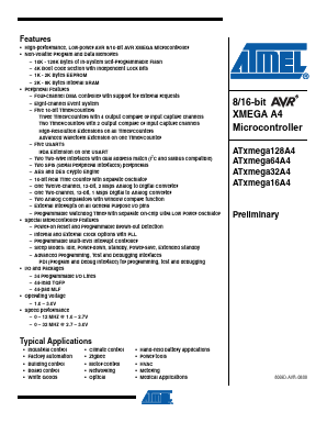 ATXMEGA128A4-MU Datasheet PDF Atmel Corporation