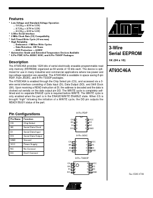 AT93C46A-10PS-2.7 Datasheet PDF Atmel Corporation