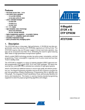 AT27C040-70PI Datasheet PDF Atmel Corporation
