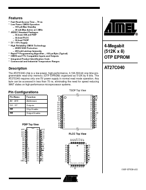 AT27C040-90TC Datasheet PDF Atmel Corporation