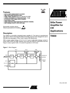 T0930 Datasheet PDF Atmel Corporation