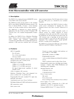 T80C5112-S3UEL Datasheet PDF Atmel Corporation