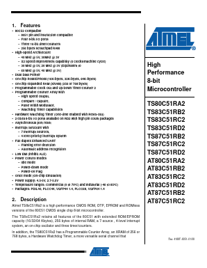 AT80C51RA2-RLTCL Datasheet PDF Atmel Corporation