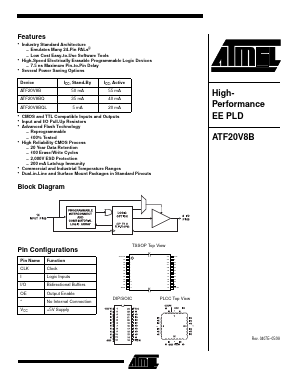 ATF20V8B-25JC Datasheet PDF Atmel Corporation
