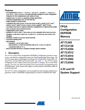 AT17LV256A-10JU Datasheet PDF Atmel Corporation