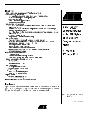 ATMEGA161-8AC Datasheet PDF Atmel Corporation