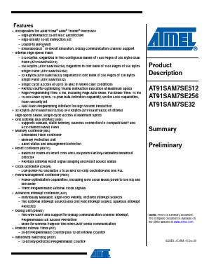 AT91SAM7SE512 Datasheet PDF Atmel Corporation