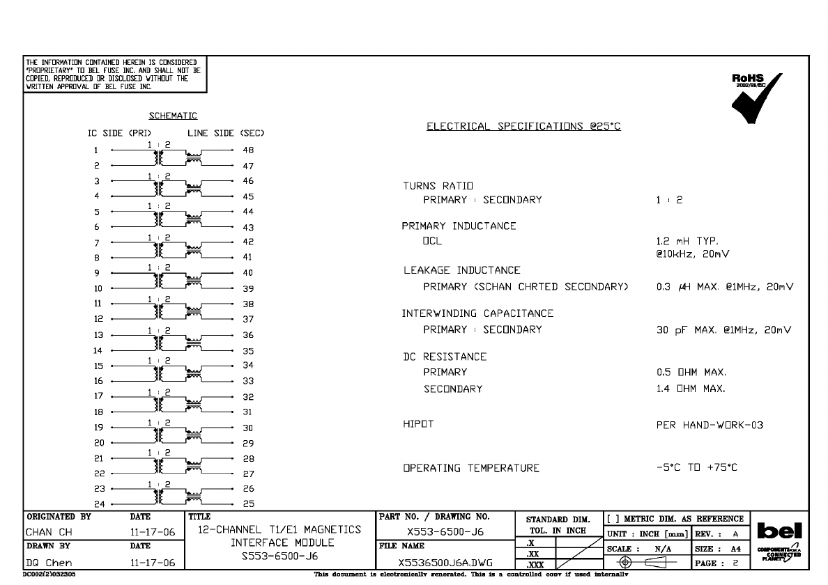 S553-6500-J6 Datasheet PDF Bel Fuse Inc.