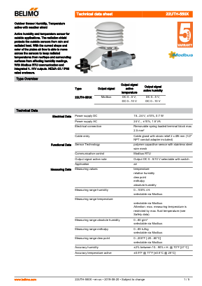 22UTH-550X Datasheet PDF BELIMO AIRCONTROLS (USA), INC