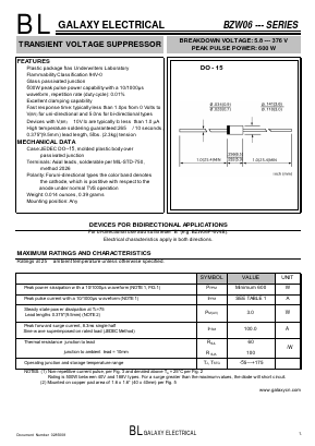 BZW06-40B Datasheet PDF Galaxy Semi-Conductor