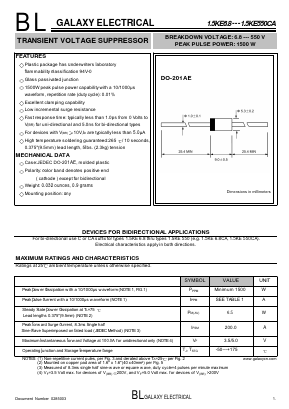 1.5KE11CA Datasheet PDF Galaxy Semi-Conductor