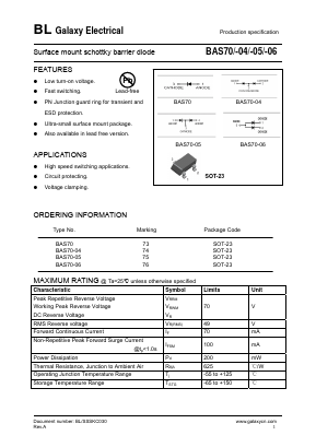 BAS70 Datasheet PDF Galaxy Semi-Conductor