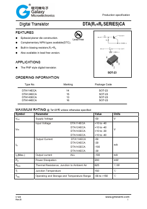 DTA124ECA Datasheet PDF Galaxy Semi-Conductor