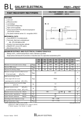 FR252 Datasheet PDF Galaxy Semi-Conductor