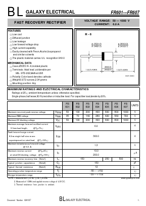 FR605 Datasheet PDF Galaxy Semi-Conductor