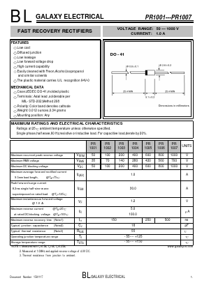 PR1001 Datasheet PDF Galaxy Semi-Conductor