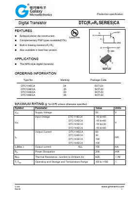 DTC143ECA Datasheet PDF Galaxy Semi-Conductor
