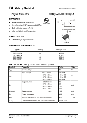 DTC114ECA Datasheet PDF Galaxy Semi-Conductor