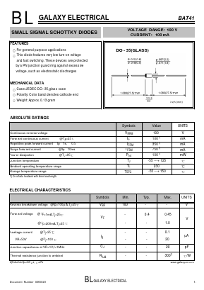BAT41 Datasheet PDF Galaxy Semi-Conductor