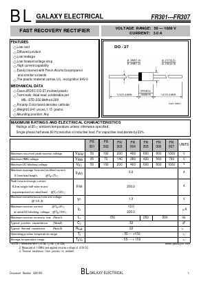 FR302 Datasheet PDF Galaxy Semi-Conductor