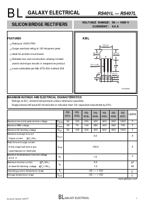 RS406L Datasheet PDF Galaxy Semi-Conductor