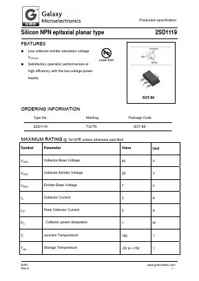 2SD1119 Datasheet PDF Galaxy Semi-Conductor