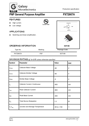 PXT2907A Datasheet PDF Galaxy Semi-Conductor
