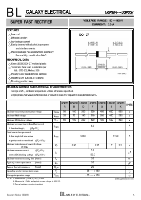 UGP30B Datasheet PDF Galaxy Semi-Conductor