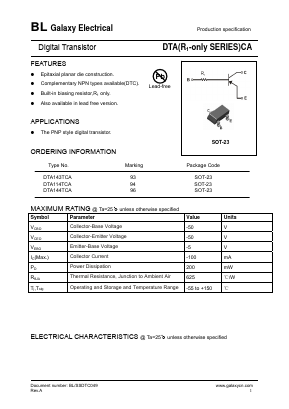 DTA143TCA Datasheet PDF Galaxy Semi-Conductor