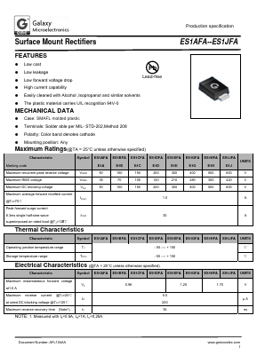 ES1DFA Datasheet PDF Galaxy Semi-Conductor