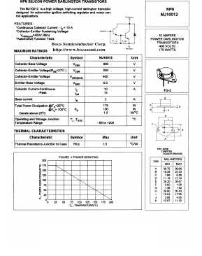 MJ10012 Datasheet PDF Boca Semiconductor