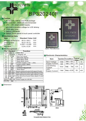 BP320240F Datasheet PDF BOLYMIN Inc