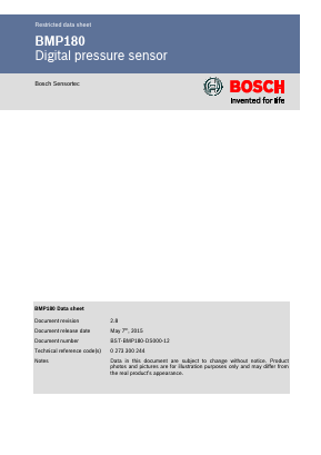 BMP180 Datasheet PDF Bosch Sensortec GmbH