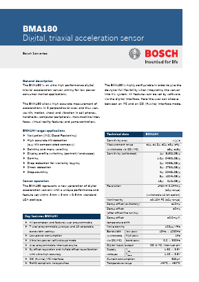 BMA180 Datasheet PDF Bosch Sensortec GmbH