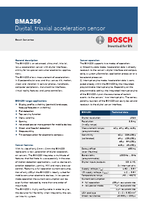 BMA250 Datasheet PDF Bosch Sensortec GmbH