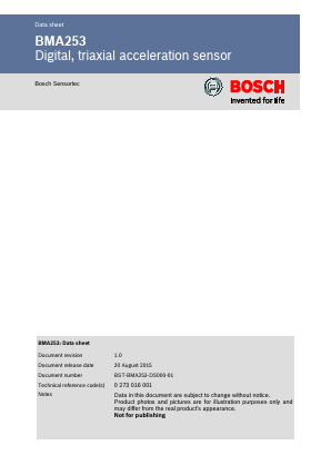 BMA253 Datasheet PDF Bosch Sensortec GmbH