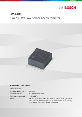 BMA400 Datasheet PDF Bosch Sensortec GmbH