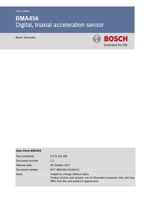 BMA456 Datasheet PDF Bosch Sensortec GmbH